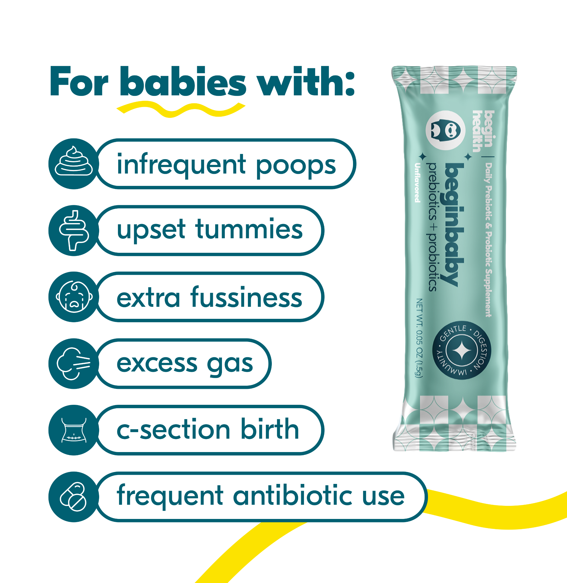 Child holding a container of prebiotics while lying on a couch.