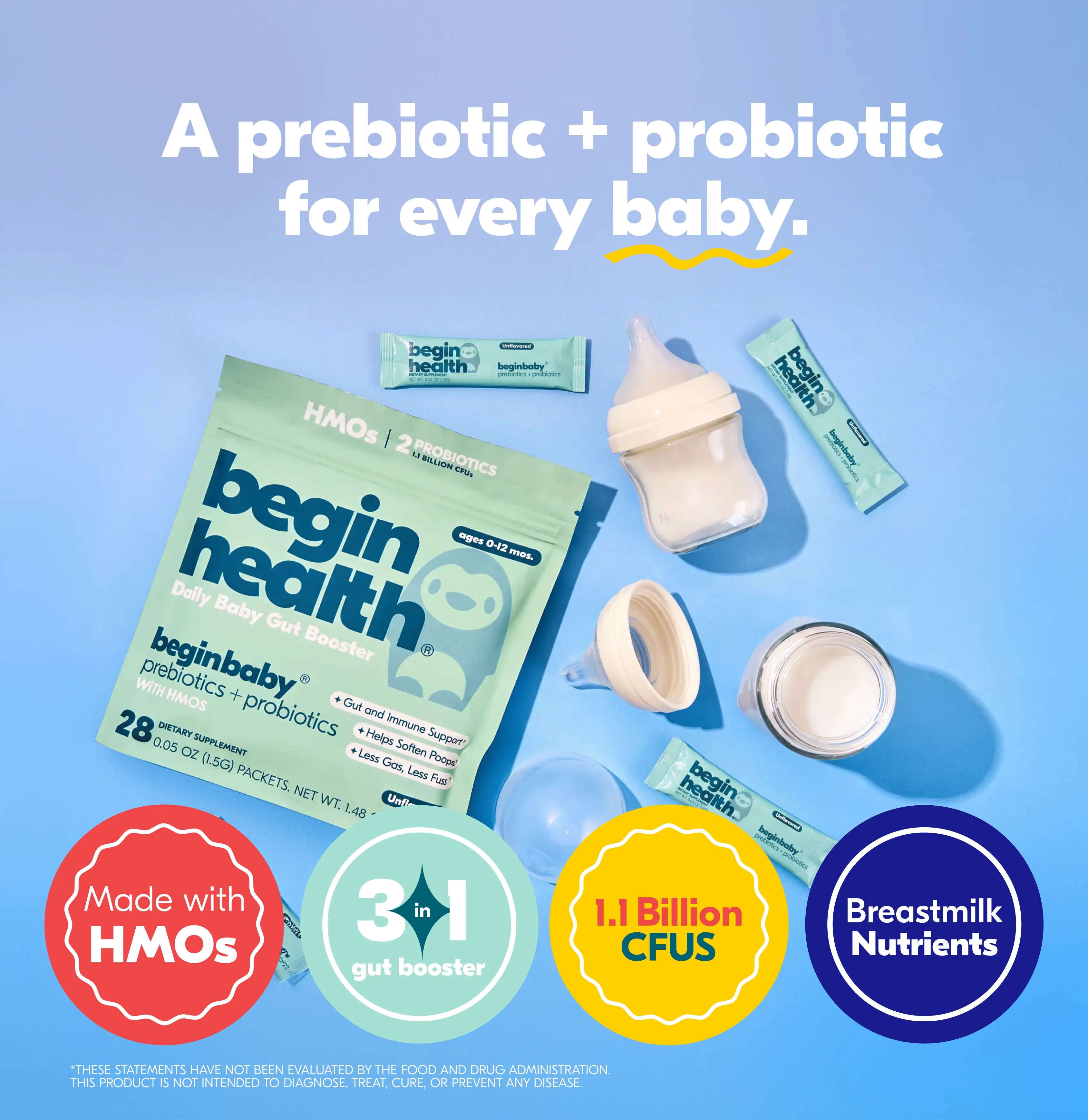 Child holding a container of prebiotics while lying on a couch.